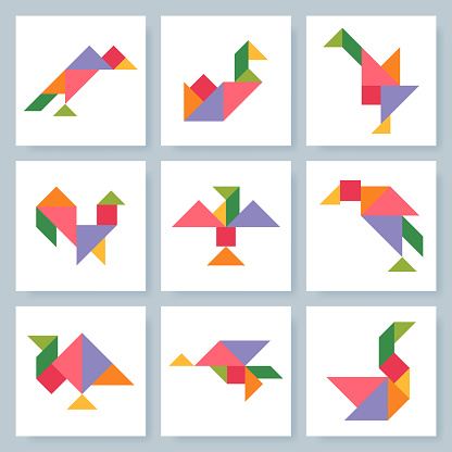 Tangram Turkey Tangram Puzzle Vector Set With Various Birds Stock Illustration ...