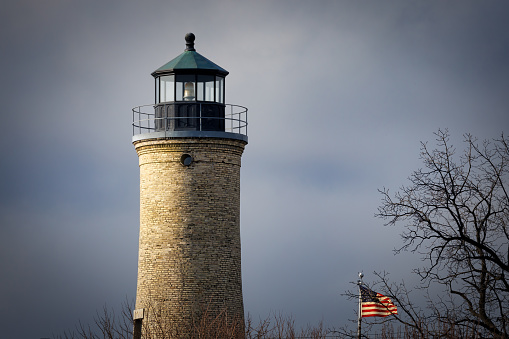 The afternoon sun shines on the Southport Lighthouse, built in 1866, at Kenosha, Wisconsin.