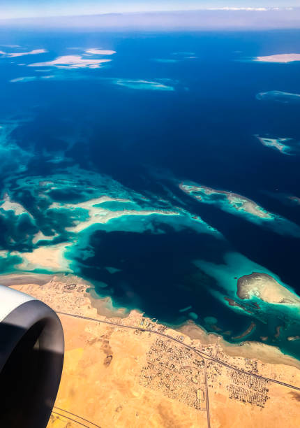 istock Aerial top view from airplane coastline Egyptian Desert islands 1997966308