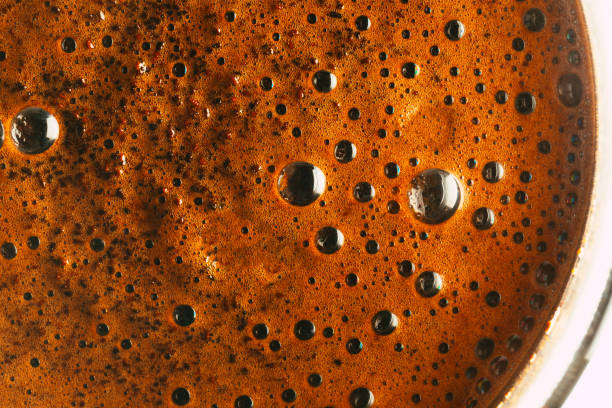 Macro close up of bubbles in fresh coffee