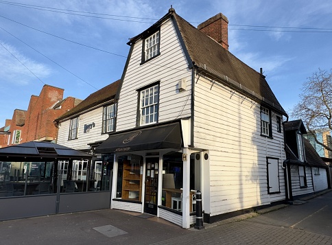 Billericay, UK - February 1, 2024: An historic house on the High Street in use as a baker's shop in Billericay, Essex, UK.