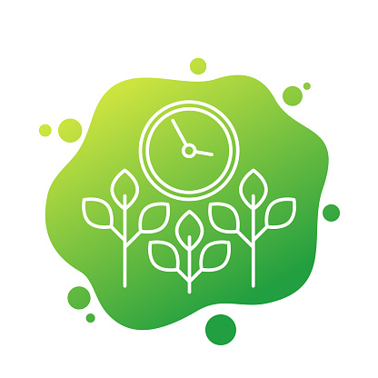 growing crops and time icon, farming and agriculture line vector