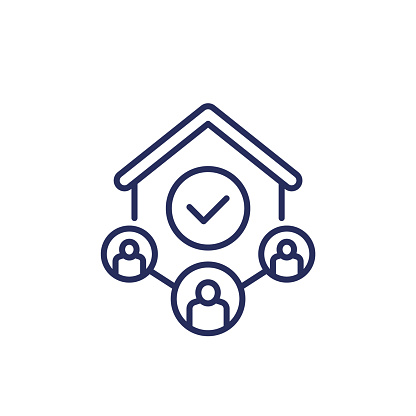 tenants line icon with a house, vector