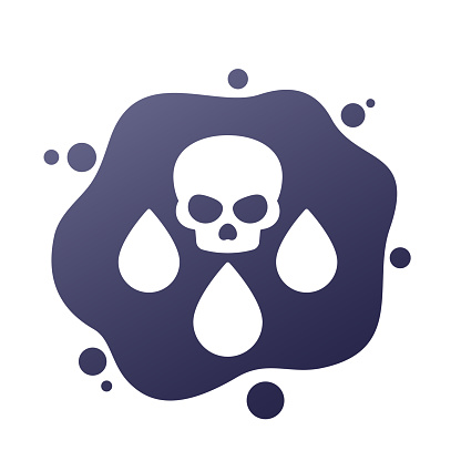 toxin icon with drops and skull, vector