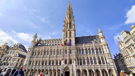 Brussels, Belgium - August 3, 2021 : Facade View Of Brussels Town Hall In Brussels City. Brussels Town Hall Is One Of Belgium's Finest Civic Buildings.