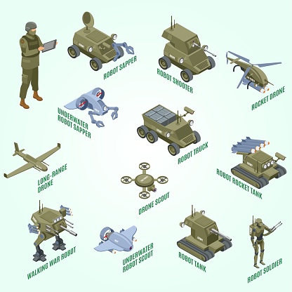 Spec Ops Robots Military Robots Isometric Flowchart With Underwater Scout Sapper ...