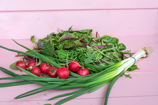 Red Radish , Green Salad and fresh onion