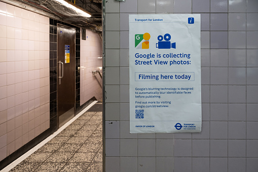 A poster at Old Street underground station in London informing that Google will be collecting photos for Street View.