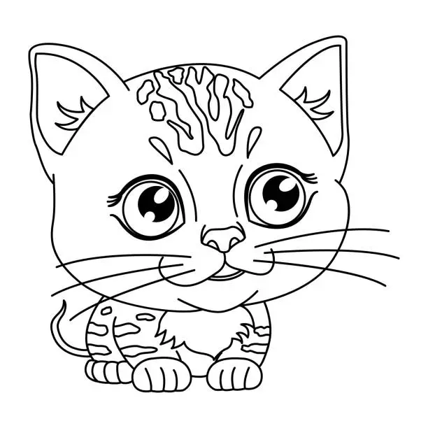 Vector illustration of Cute Kitten for Coloring. Vector Illustration of a Little Cat with Big Eyes