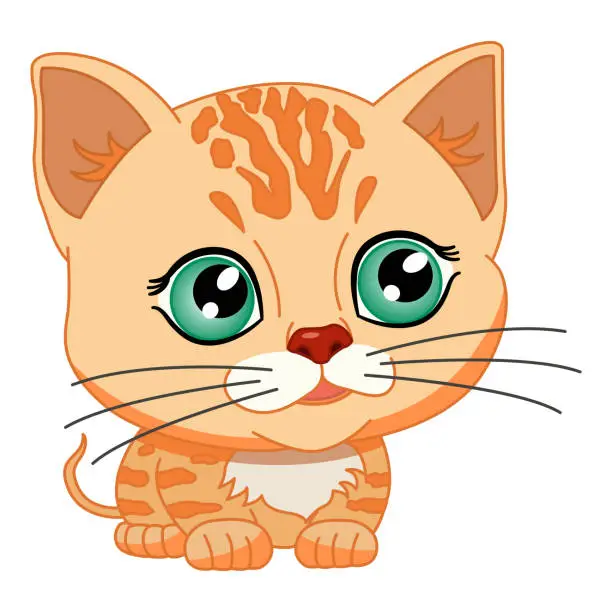 Vector illustration of Cute Red Kitten. Vector Illustration of a Small Cat with Green Eyes