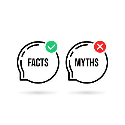 facts vs myths bubble like popup icon. flat outline trend modern logotype graphic design isolated on white background. concept of red and green x and checkmark or true or false and yes or no symbol