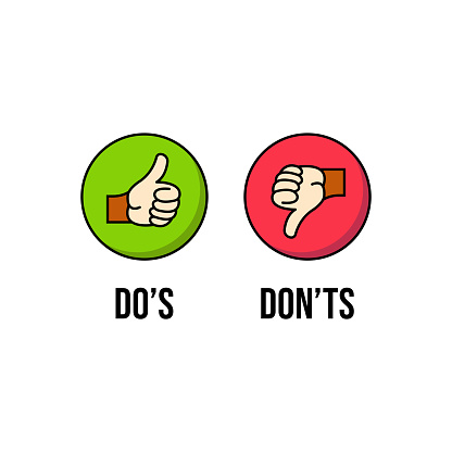 Do and Don't thumbs vector icons. Thumbs up and Thumbs down illustration.
