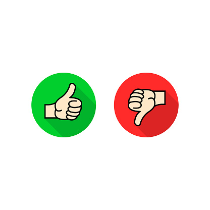 Thumb up and thumb down sign. Design Elements for smm, ad, marketing, ui, ux and app. Up and down index finger sign. Vector illustration.