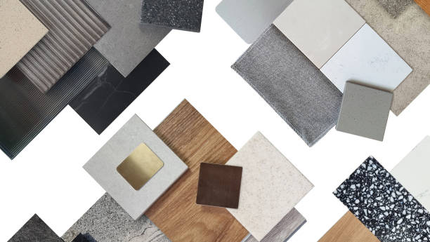 istock mood board. material samples for interior design. composition of various type of interior material samples palette isolated on background with clipping path. top view of mood board, modern style. 1998098799