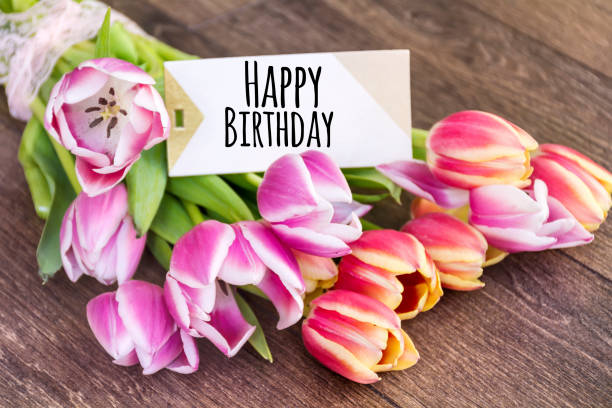 istock Happy Birthday Greeting Card with Pink Tulips 1998130001