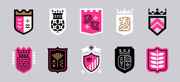 ilustraciones, imágenes clip art, dibujos animados e iconos de stock de elementos de diseño de iconos de cresta modernos - escudo de armas