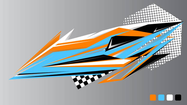 Sport Car sticker stripes with abstract line art and vibrant color composition.