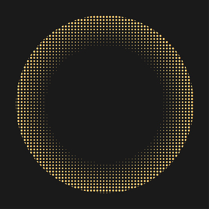 Golden halftone dot circle form on black background vector 10 eps