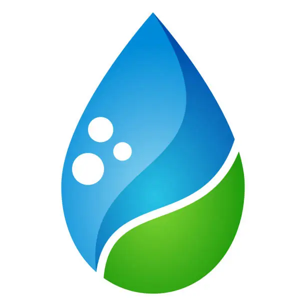 Vector illustration of A drop of clean water with a green leaf.