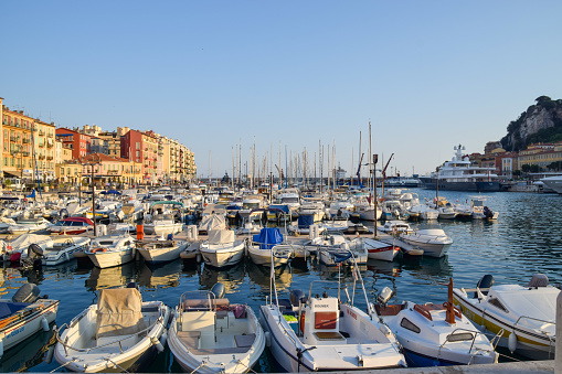 Nice, France - July 1 2019: Port Lympia, daytime view