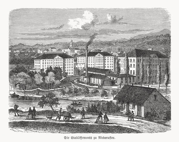 istock Spinning mill in Niederuster, Switzerland, wood engraving, published in 1869 1998159915