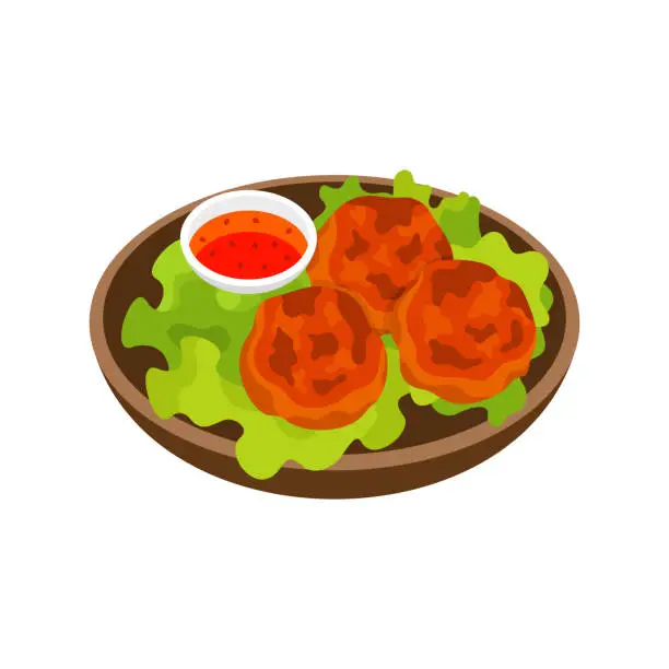 Vector illustration of Fried fish cakes traditional Thai food vector illustration