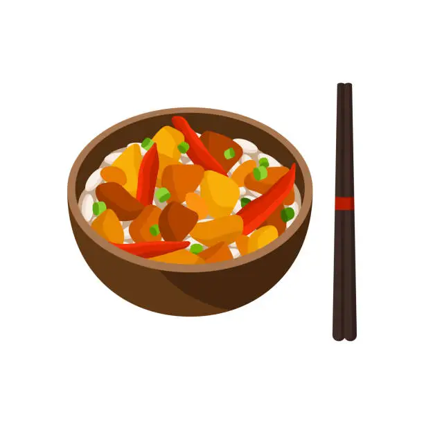 Vector illustration of Gong Bao chicken Chinese food vector illustration