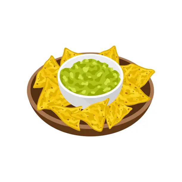 Vector illustration of Guacamole with nachos traditional Mexican food vector illustration