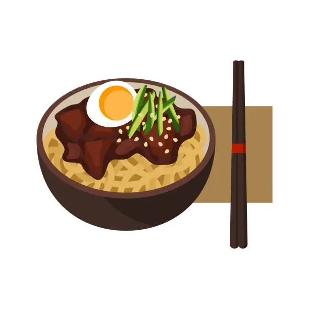 Vector illustration of Jjajangmyeon Korean noodles vector illustration