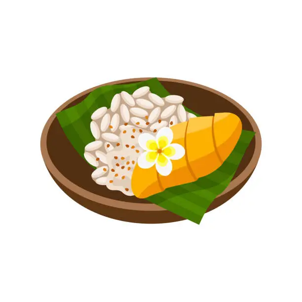 Vector illustration of Mango sticky rice traditional Thai sweet food vector illustration