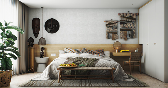 Digitally generated elegant and modern owner's bedroom interior design with exotic decoration elements.

The scene was created in Autodesk® 3ds Max 2024 with V-Ray 6 and rendered with photorealistic shaders and lighting in Chaos® Vantage with some post-production added.