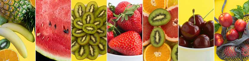 Collage of fruit and berry. Close-up. Healthy food.