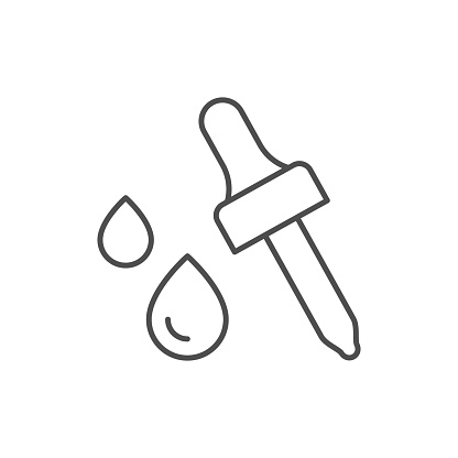 Drops with pipette line icon isolated on white. Vector illustration