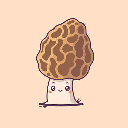 Morel mushroom kawaii cartoon character vector illustration