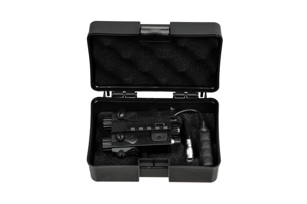 istock Modern laser sight. Infrared laser target designator. An additional weapon accessory for accurate shooting. Isolate on a white background. 1998444807