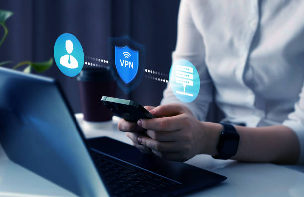 istock Remote server with private internet network technology to protect privacy of personal dataVPN secure connection. 1998580220