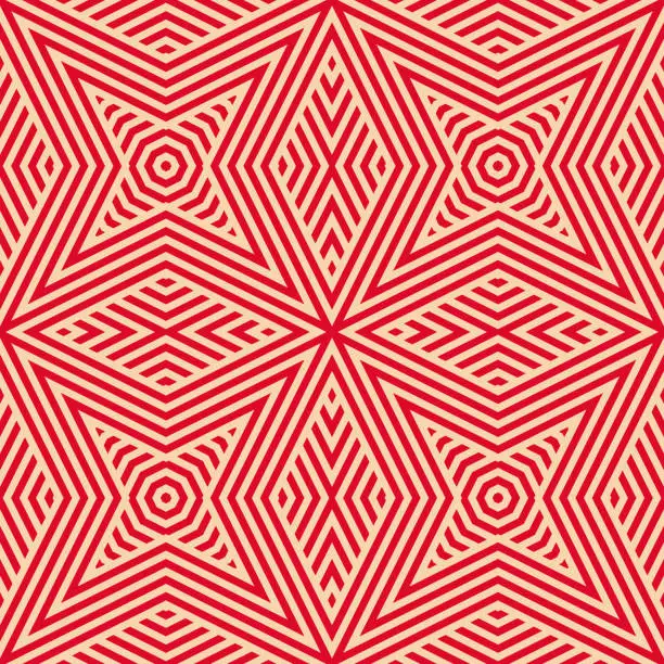 Vector illustration of Vector geometric lines seamless pattern. Creative red and beige striped ornament