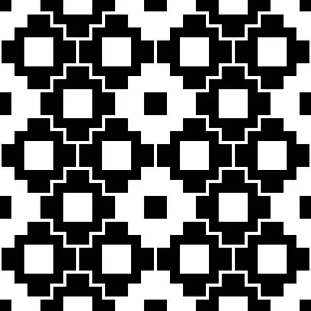 Vector illustration of Folk image. Ethnic background. Seamless pattern. Inca crosses, squares ornament. Tribe motif. Ancient mosaic. Digital paper, web design, ethnical textile print. Tribal wallpaper. Vector artwork.