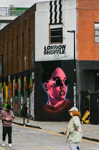 London, UK, 27 August 2023: Graffiti Street art in the Brick Lane area of central London in the UK
