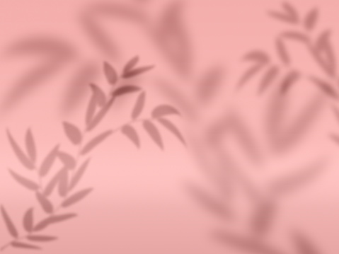 Pink background with a shadow from a branch with leaves, a place for displaying items, advertising and promotion