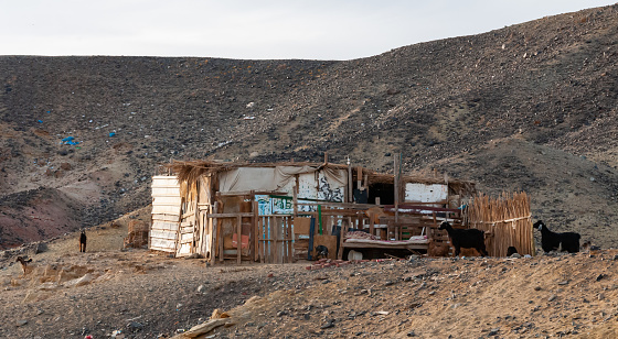 Egypt, Marsa Alam - February 27, 2019: dwelling of poor Bedouin shepherds from the desert in the area of Marsa Alam, Egypt