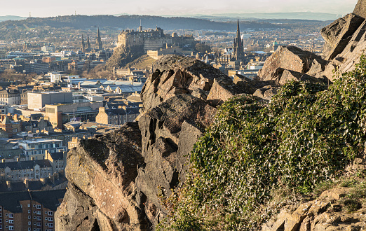 Edinburgh in spring, old town and the castle on the horizon