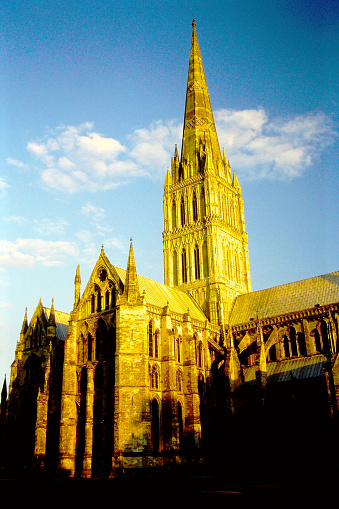 Salisbury Cathedral in England, from old film stock in 1996.
