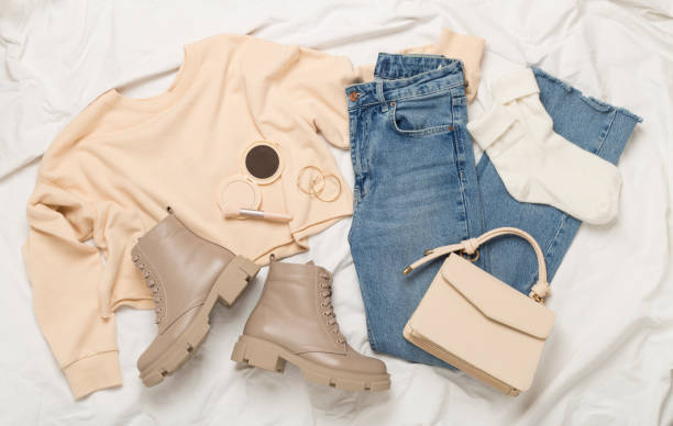 istock Flat lay with trendy spring outfit on white background, top view 1998943566