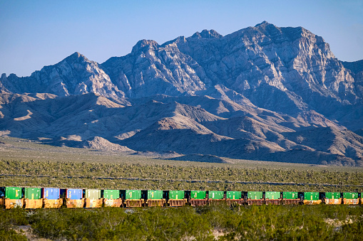 Union Pacific RR freight train in the Mojave National Preserve
