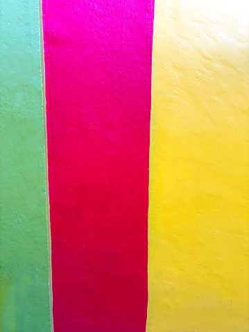 Mexico: Wall Background Texture: Yellow Red Green Stripes. Shot in Oaxaca