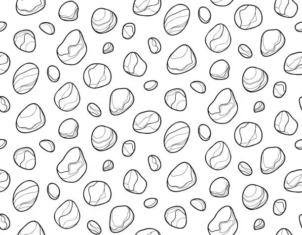 Vector illustration of Seamless contour background with pebbles, pattern with a variety of pebbles outline.