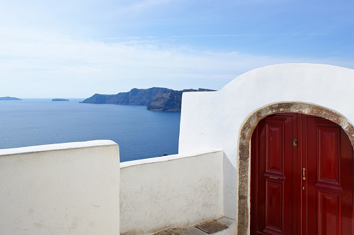 Architecture at Little Venice, Mykonos town (Chora), Mykonos island, Cyclades, Greece in morning.