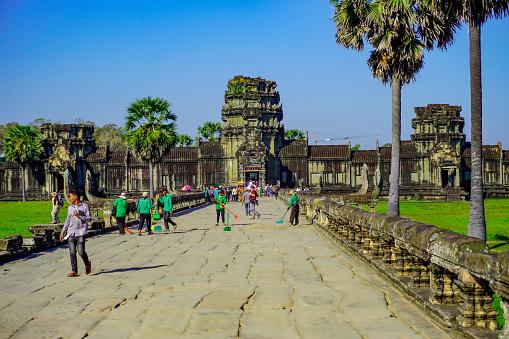 Siem Reap, Cambodia -December 11, 2023 : Angkor Wat temple complex in Cambodia. The largest temple in the world