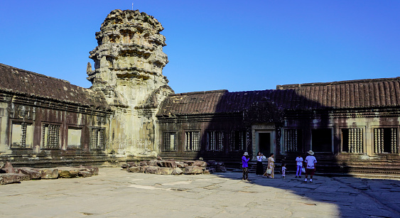 Siem Reap, Cambodia -December 11, 2023 : Angkor Wat temple complex in Cambodia. The largest temple in the world